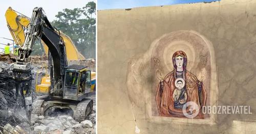 Чудо у Полтаві! Ікона Божої Матері проявилася на стіні будівлі, яку знесли: образ вирішили залишити.Фото